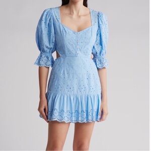 FRENCH CONNECTION cilla broderie eyelet embroidered mini dress blue size 2 NEW